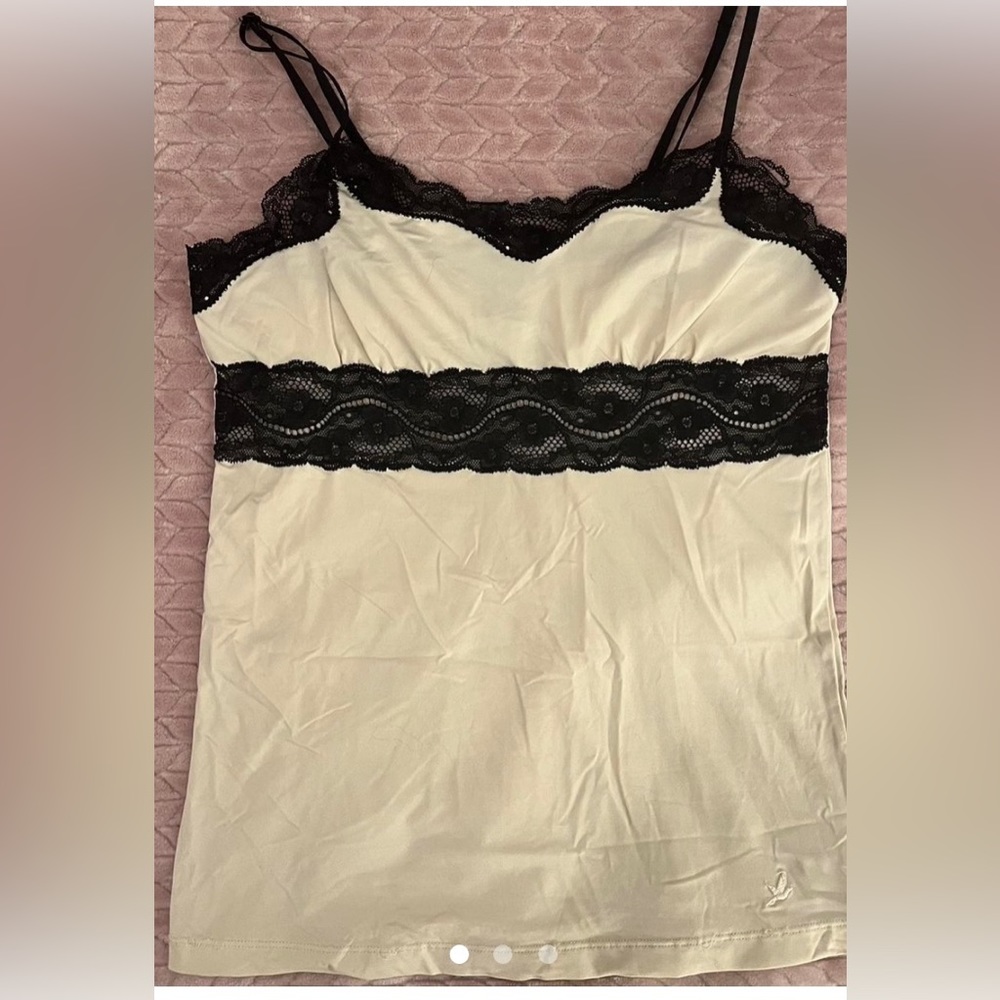 Y2K Coquette Aerie Lace Sheer White And Black Cami